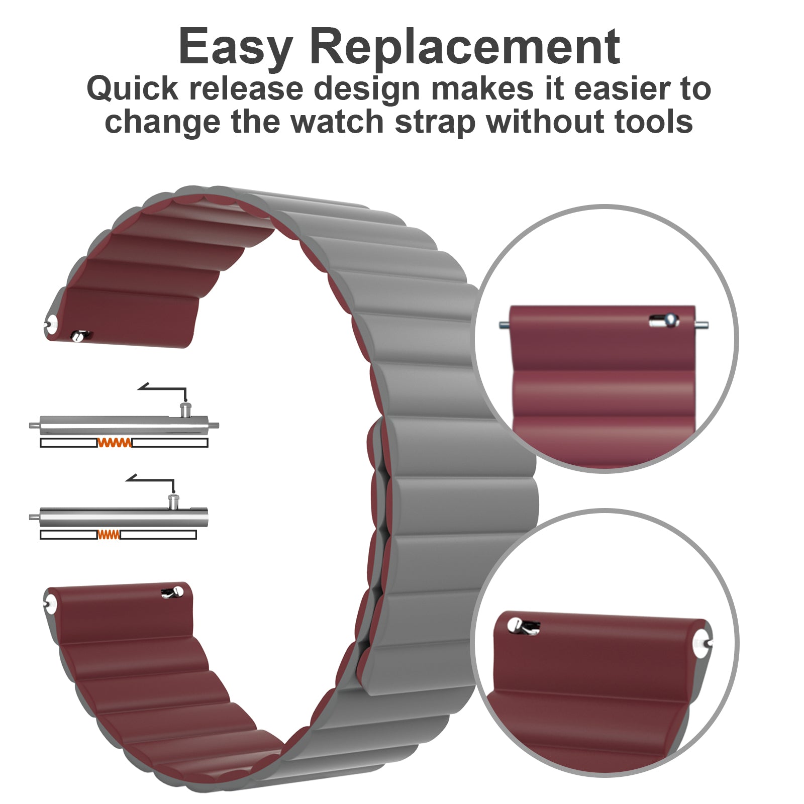 Quick release design makes it easier to change the watch strap without tools